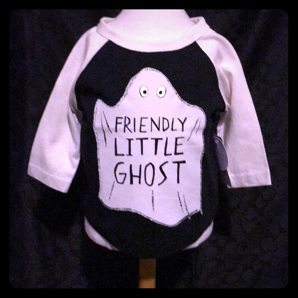 Friendly little ghost Gymboree 0-3 months long sleeve black T-shirt - Picture 1 of 2